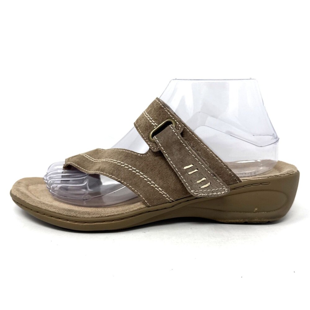 GH Bass Demi Suede Thongs Size 9 Taupe Contrast Stitch Slides Gorpcore Beachy